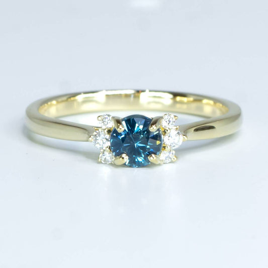 Natural Teal Sapphire and Diamonds Ring in 14K Gold