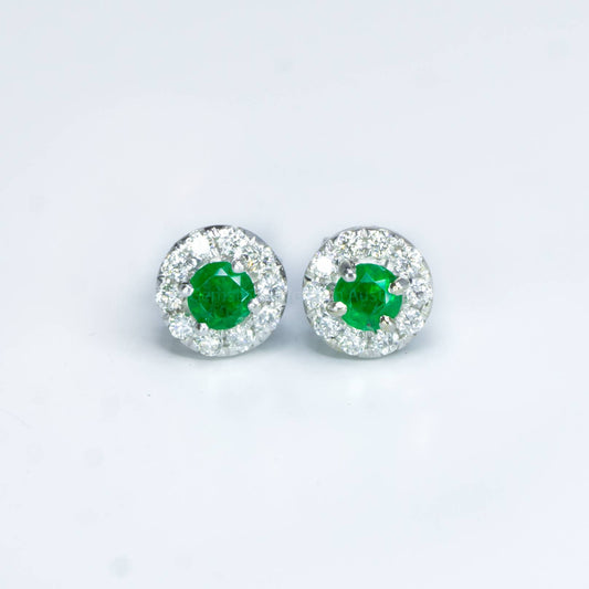 Colombian Emerald Diamond Studs Earrings in 18K Gold