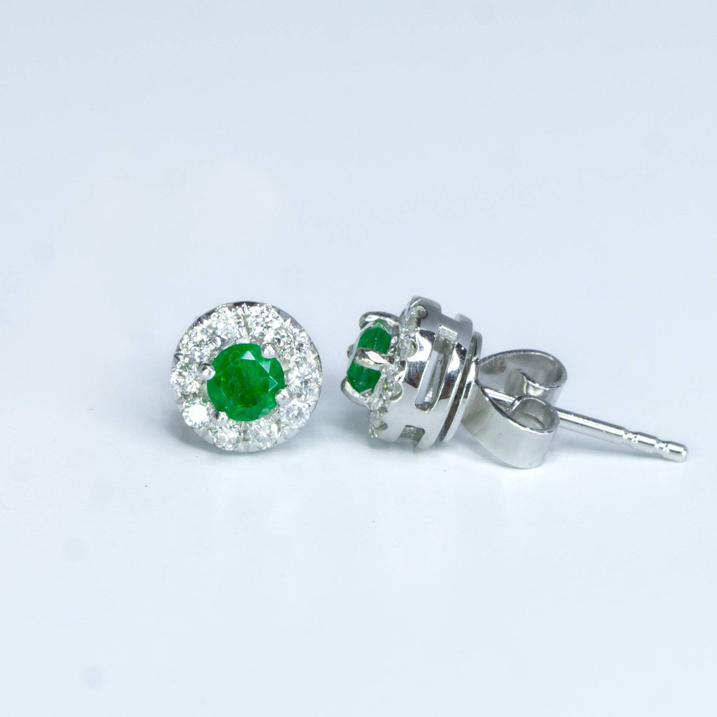 Colombian Emerald Diamond Studs Earrings in 18K Gold