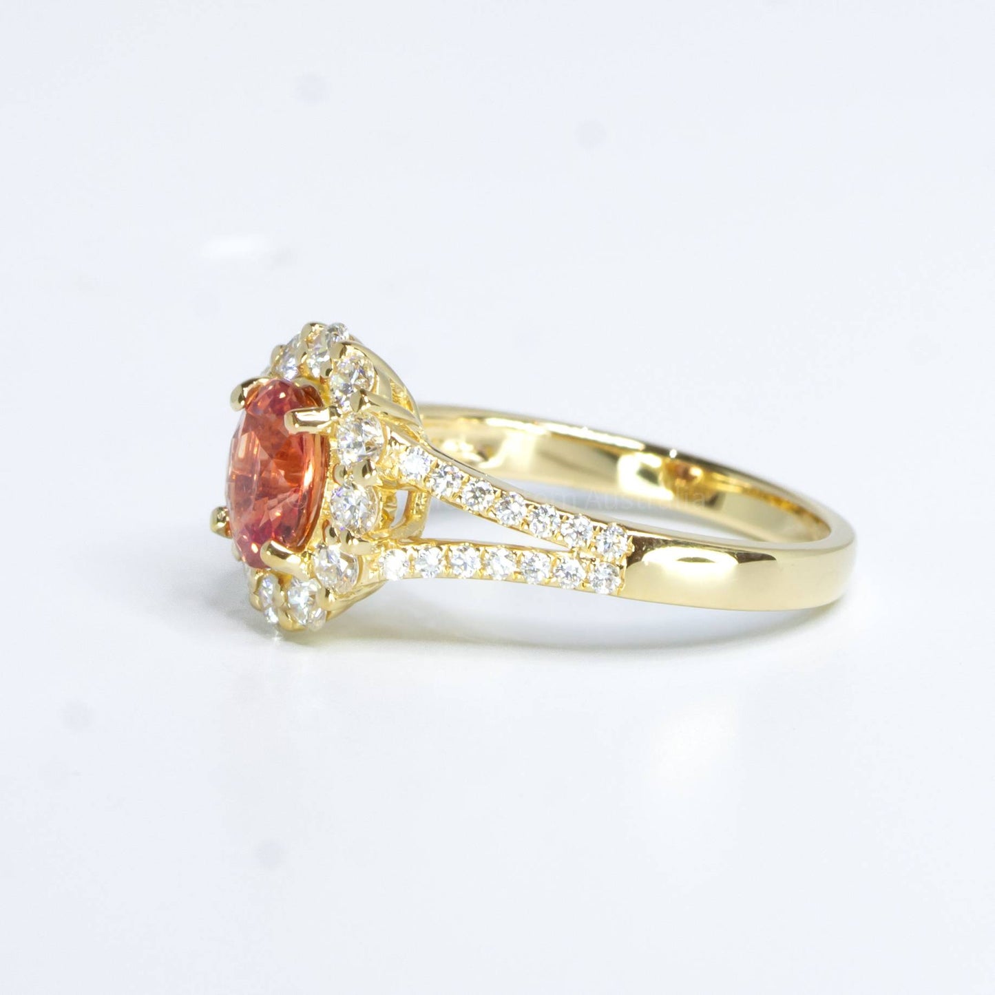 Natural Padparadscha Sapphire Halo Ring Padparadscha and Diamonds Ring in 18K Gold