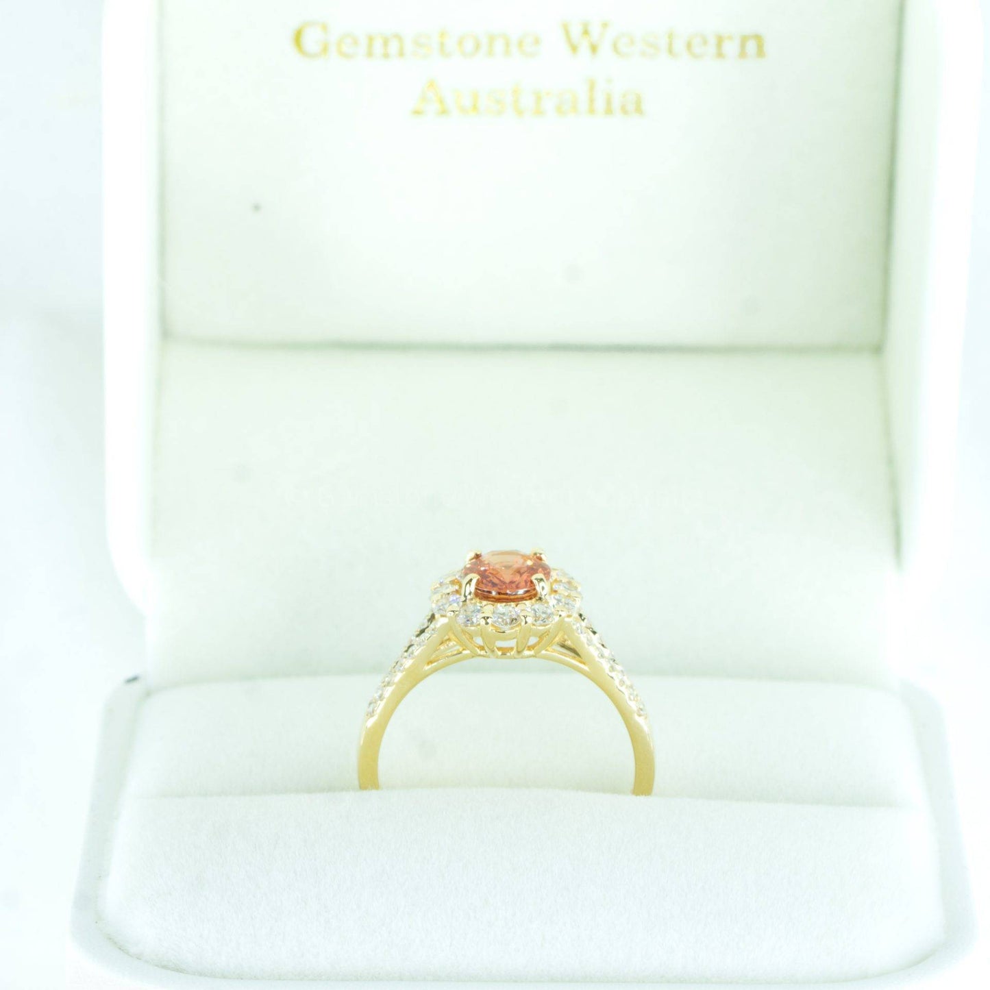 Natural Padparadscha Sapphire Halo Ring Padparadscha and Diamonds Ring in 18K Gold