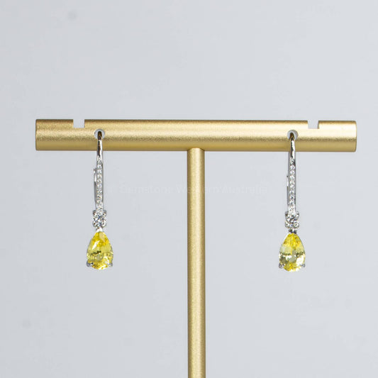 Natural Unheated Yellow Sapphire Dangle Earrings Yellow Sapphire Diamond Earrings