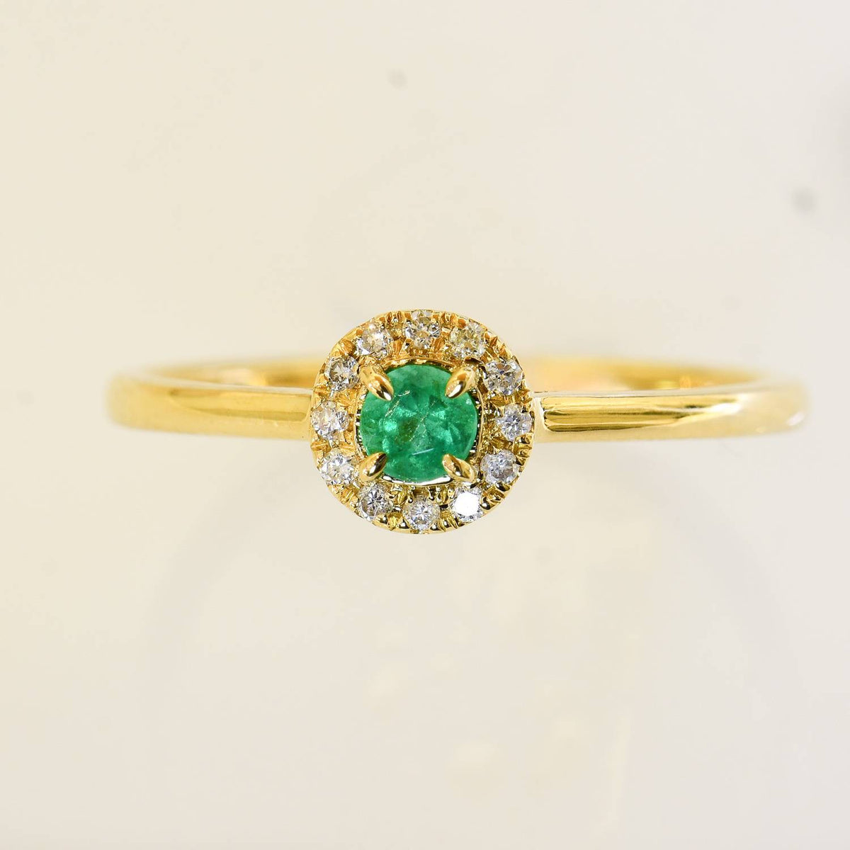 Petite Colombian Emerald and Diamonds Ring in 18K Gold