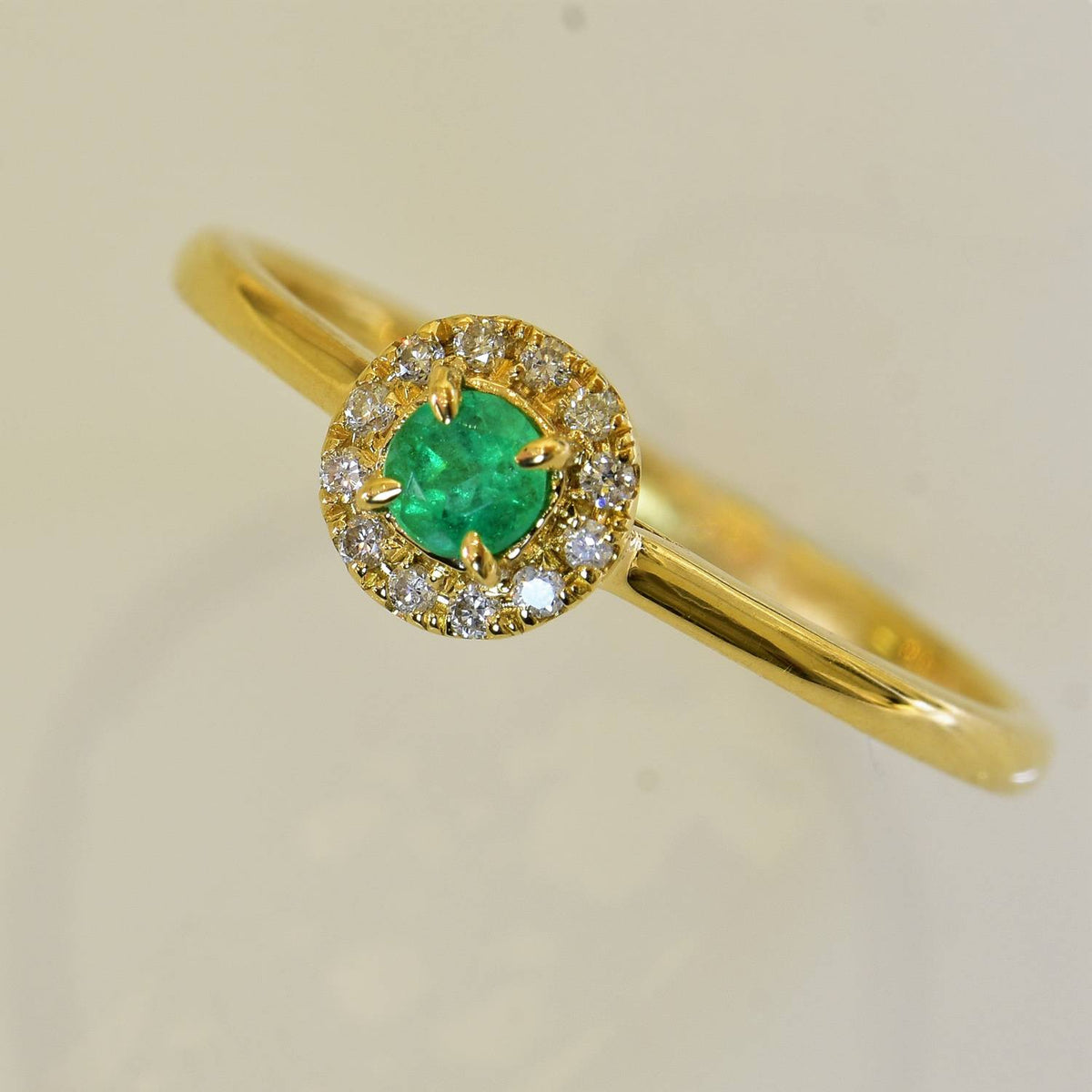Petite Colombian Emerald and Diamonds Ring in 18K Gold
