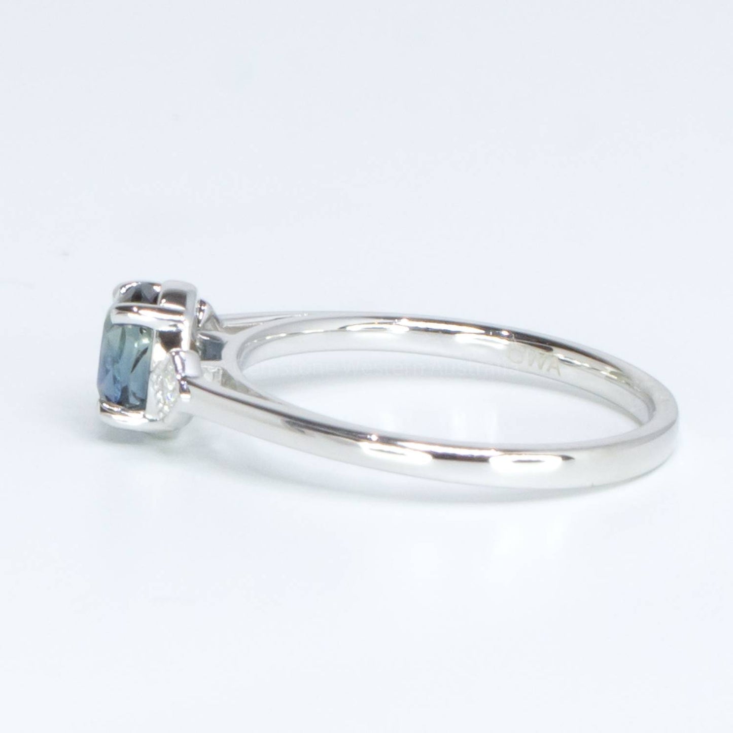Unheated Teal Sapphire Ring Oval Teal Sapphire and Diamonds Ring