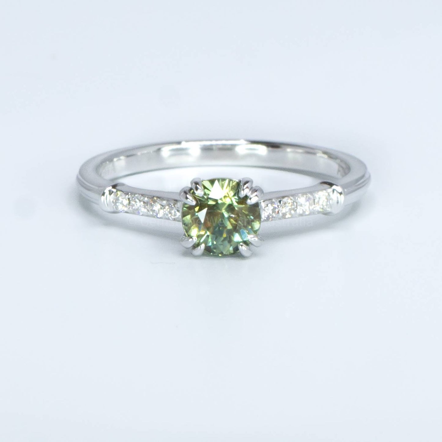 Round Teal Sapphire and Diamonds Ring Natural Teal Sapphire and Diamond Ring