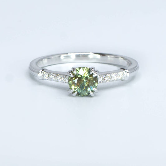 Round Teal Sapphire and Diamonds Ring Natural Teal Sapphire and Diamond Ring