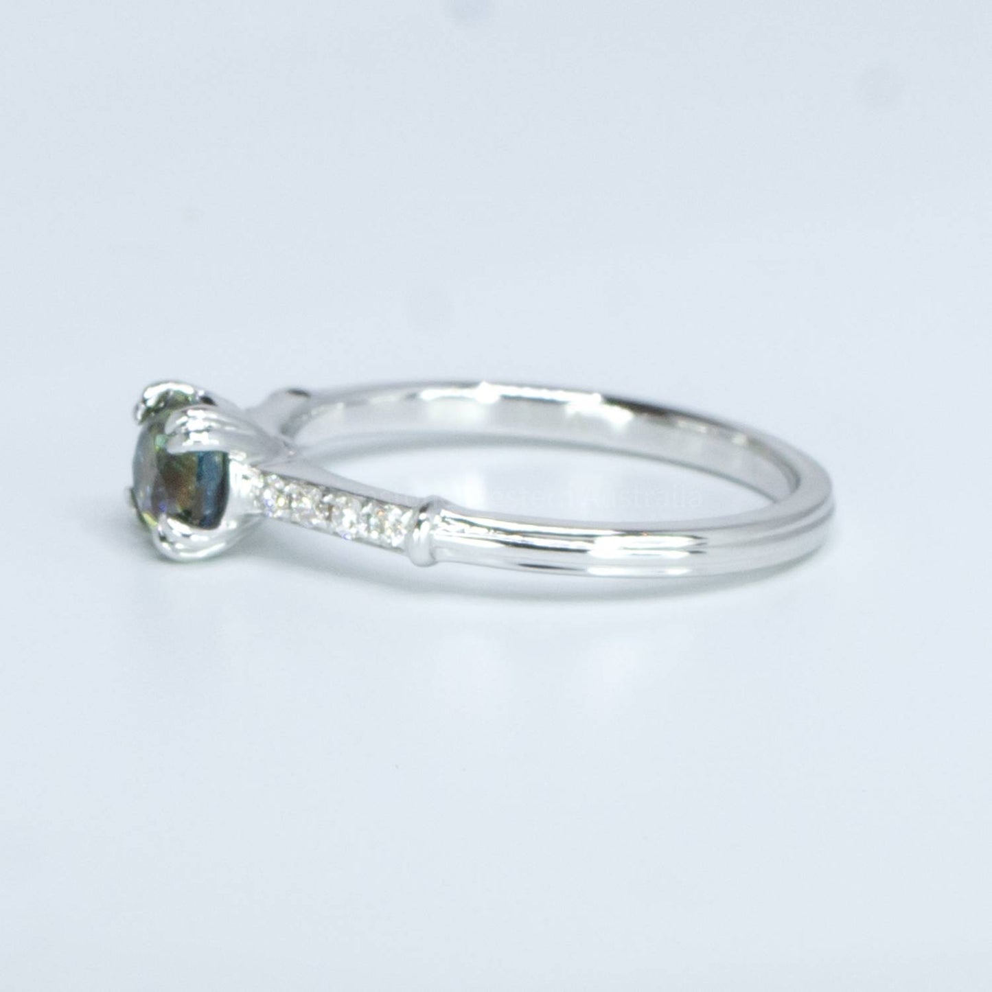 Round Teal Sapphire and Diamonds Ring Natural Teal Sapphire and Diamond Ring
