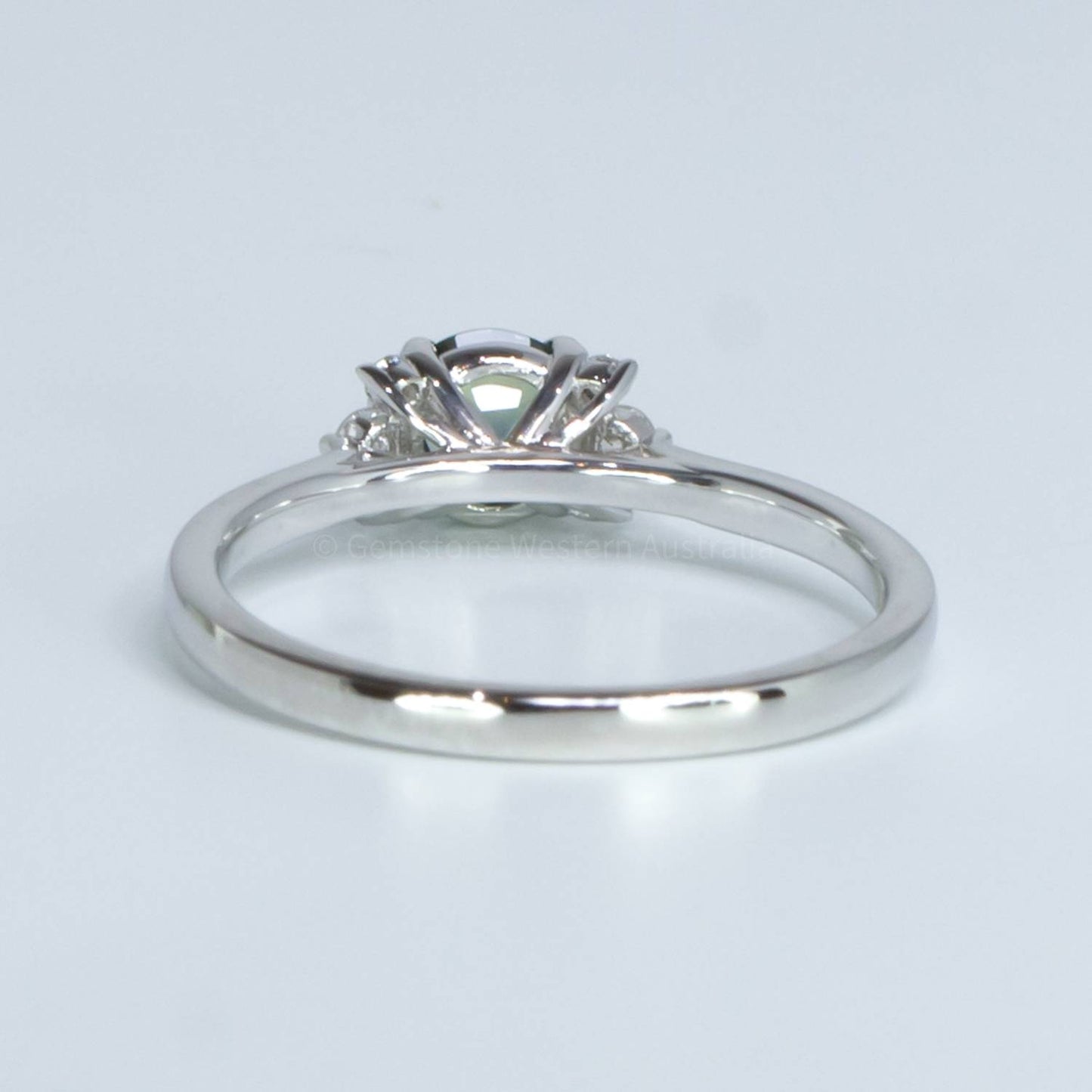 Unheated Teal Sapphire and Diamonds Ring in 14K White Gold