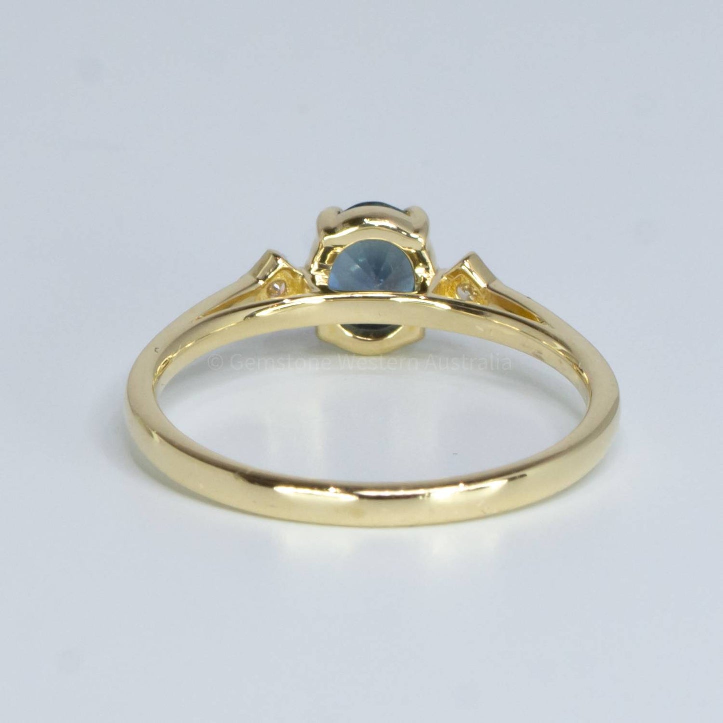 Unheated Teal Sapphire and Diamond Ring in Yellow Gold