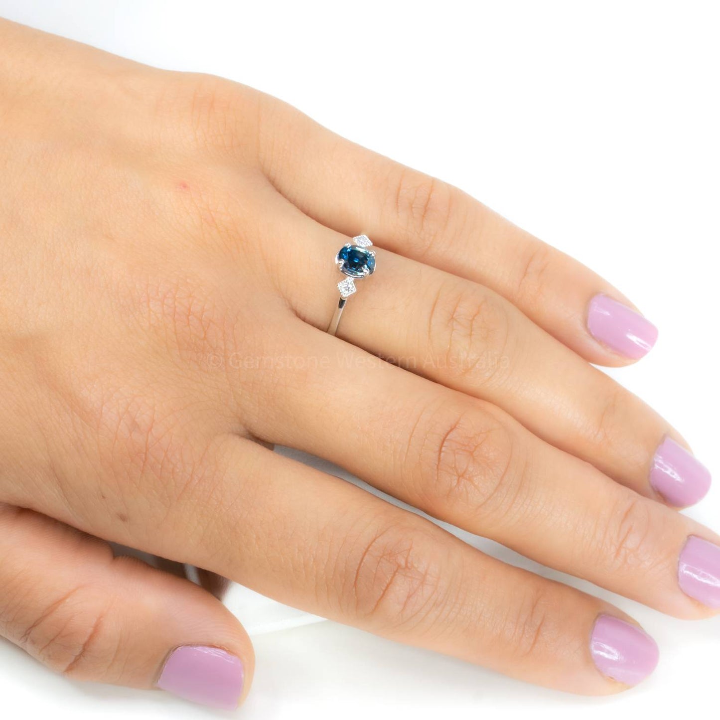 Unheated Teal Sapphire Ring Oval Teal Sapphire and Diamonds Ring