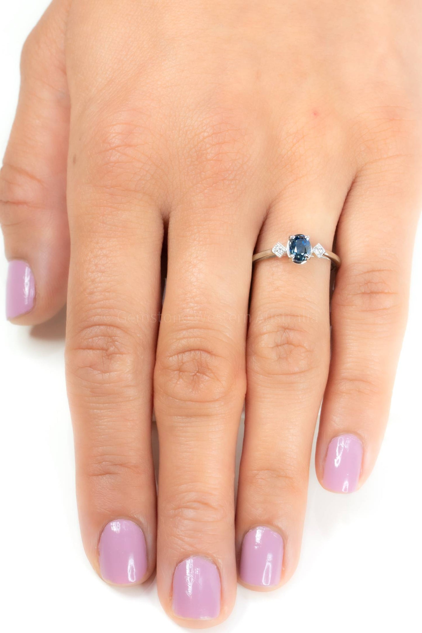 Unheated Teal Sapphire Ring Oval Teal Sapphire and Diamonds Ring