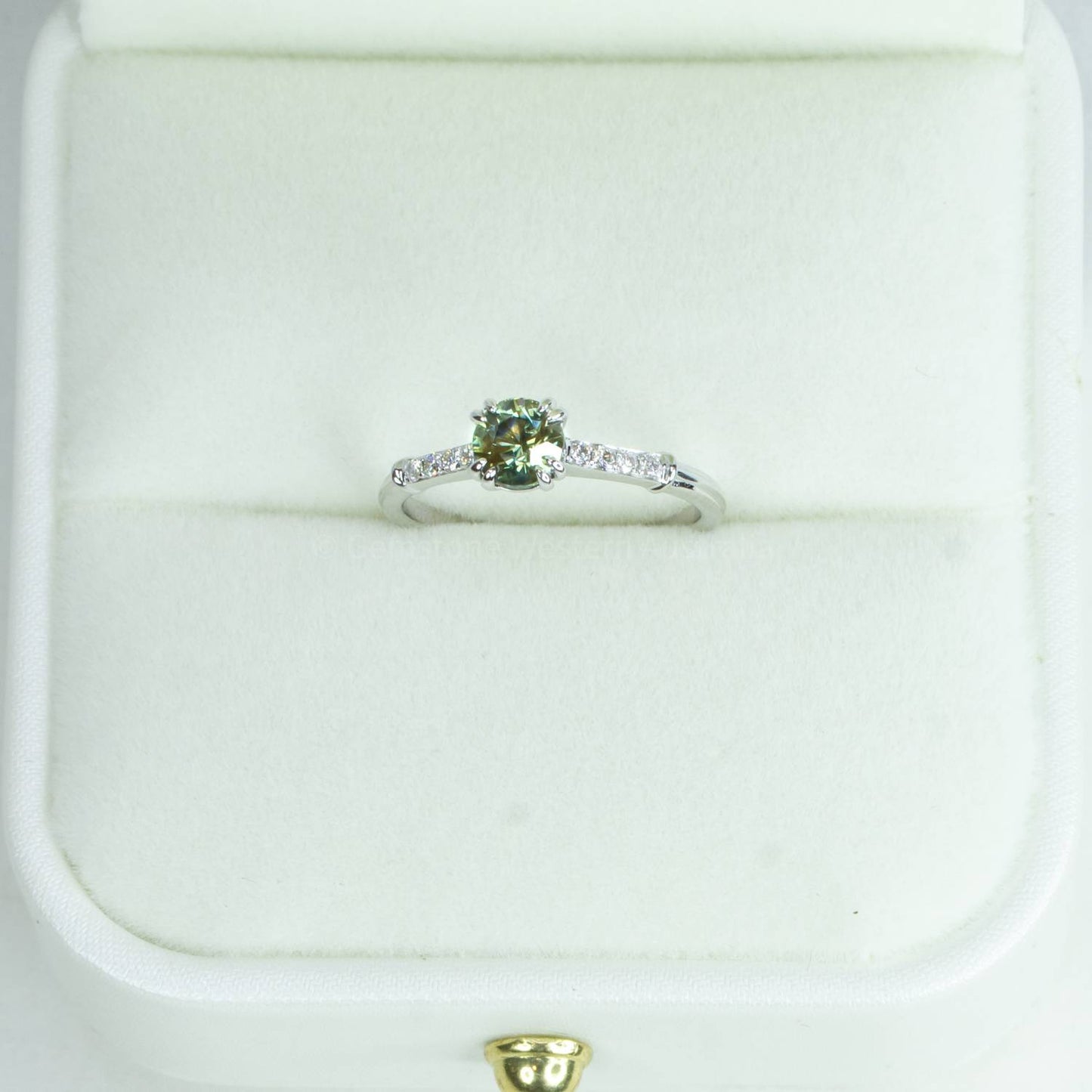 Round Teal Sapphire and Diamonds Ring Natural Teal Sapphire and Diamond Ring