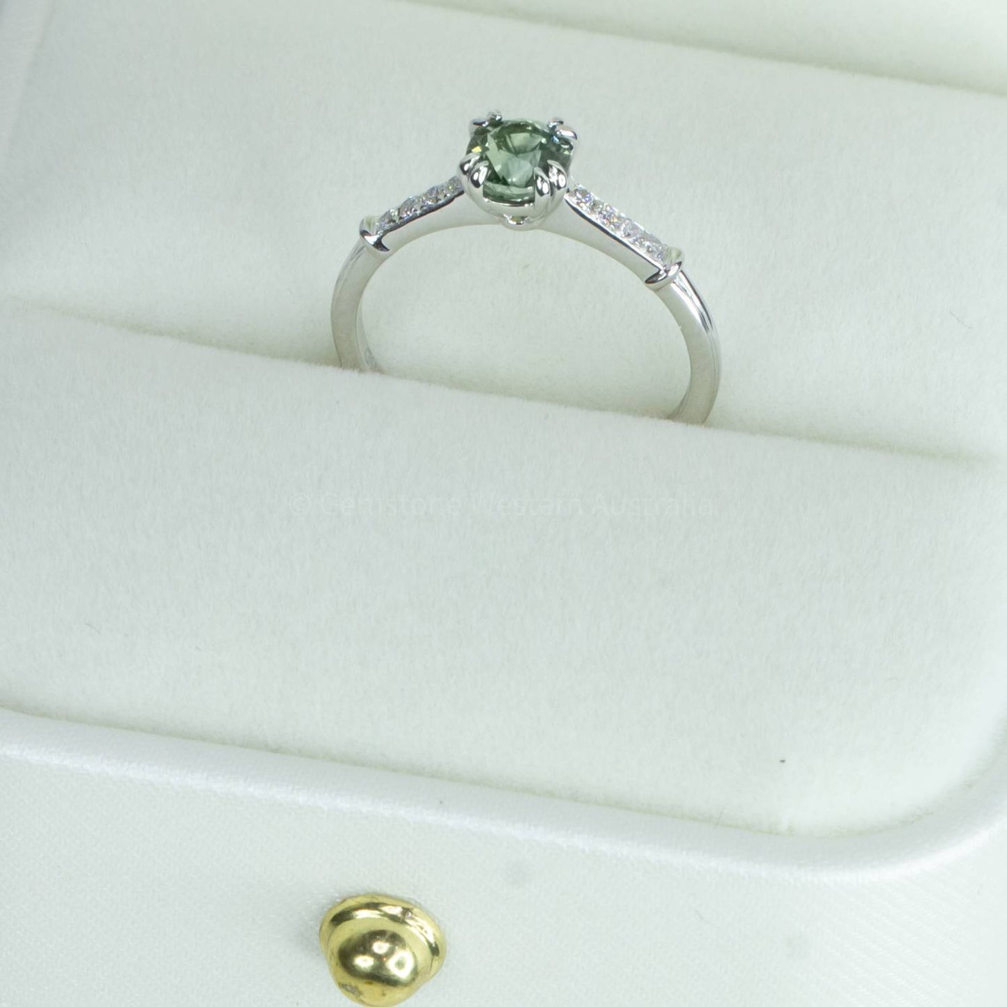 Round Teal Sapphire and Diamonds Ring Natural Teal Sapphire and Diamond Ring