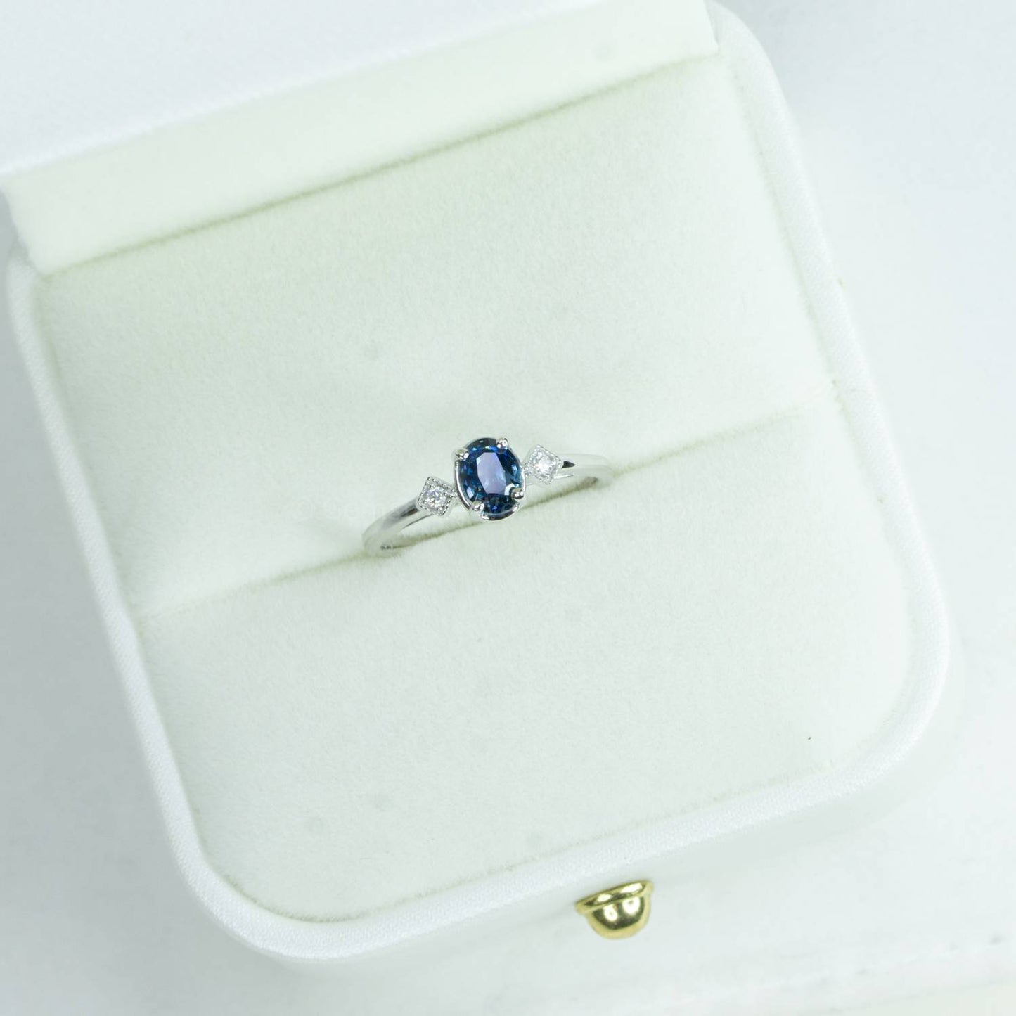 Unheated Teal Sapphire Ring Oval Teal Sapphire and Diamonds Ring