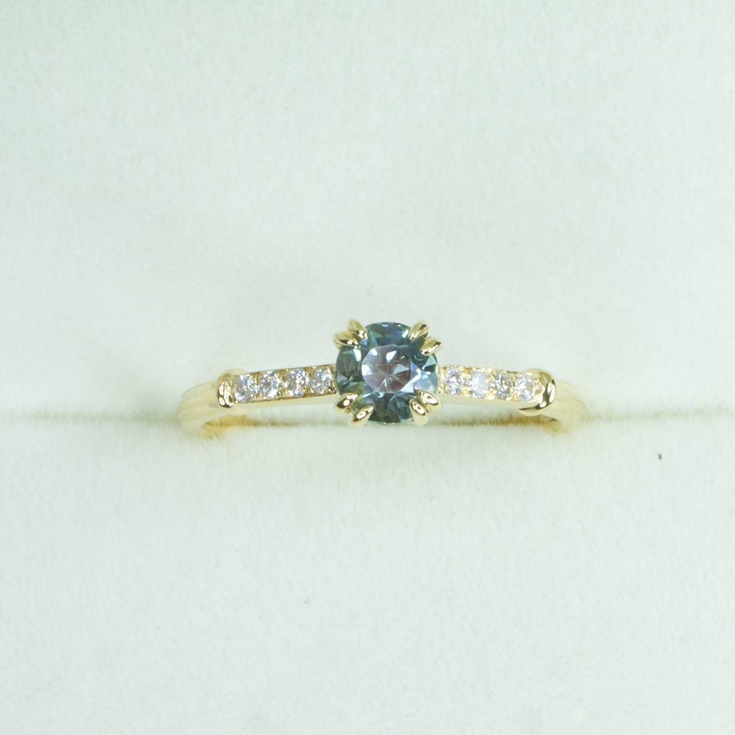 Unheated Teal Sapphire and Diamonds Ring Round Teal Sapphire and Diamond Ring