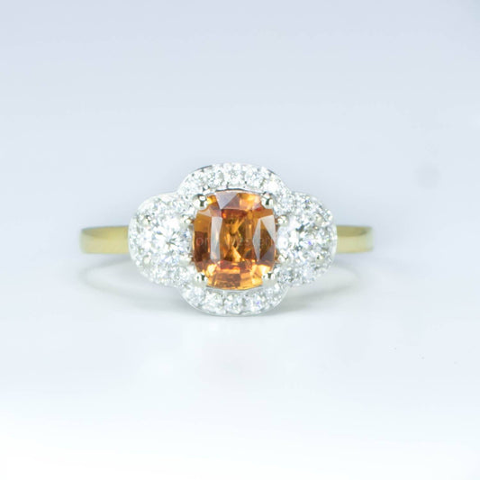 Padparadscha Sapphire and Diamonds Ring 1.60 Carats