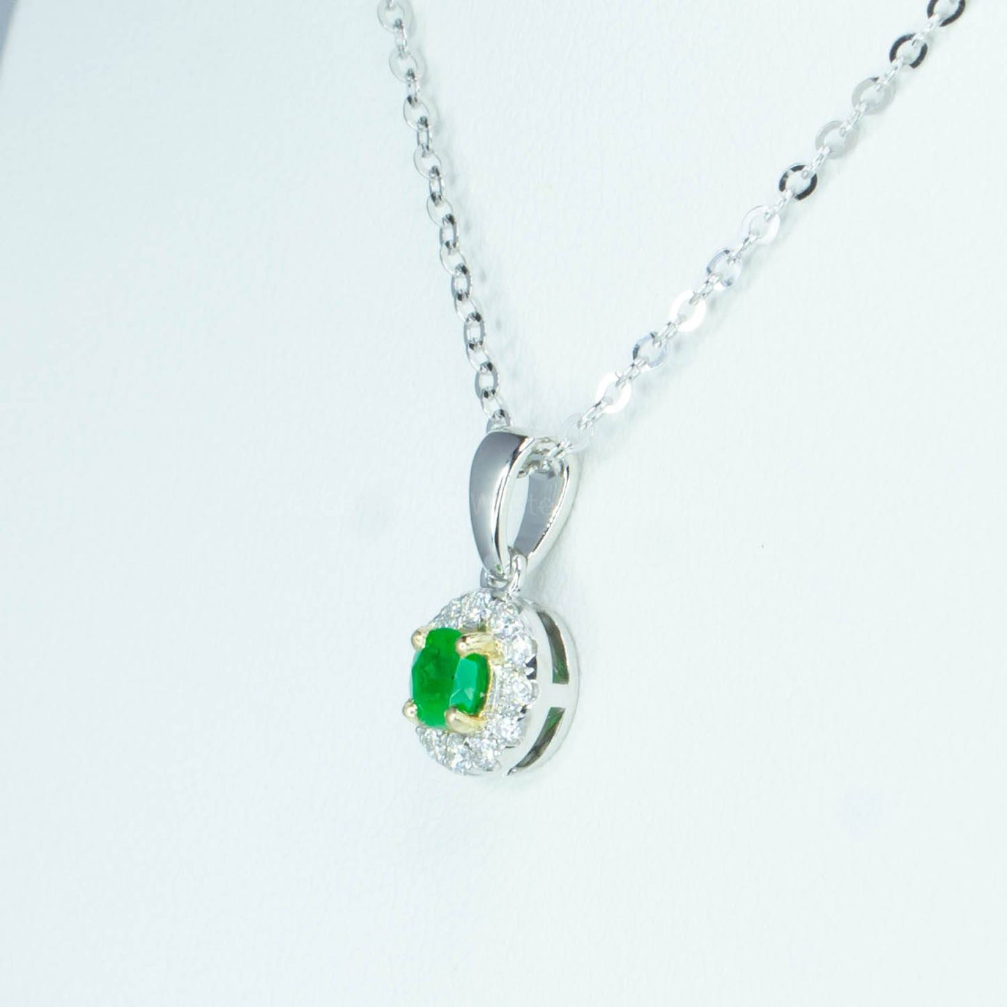 Natural Round Colombian Emerald Halo Pendant