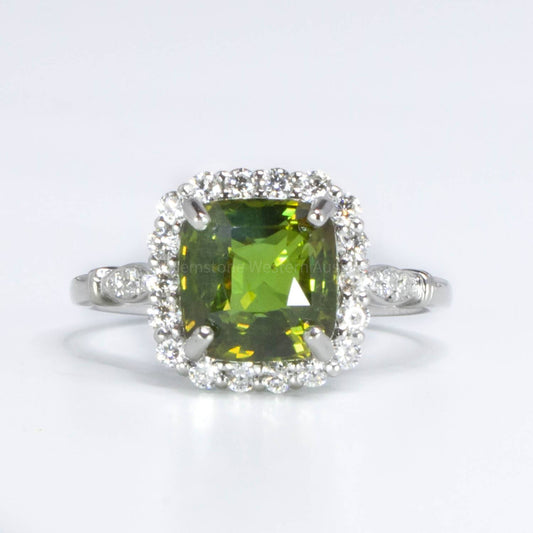 Alexandrite Diamond Halo Ring in Platinum 3.60ct Alexandrite