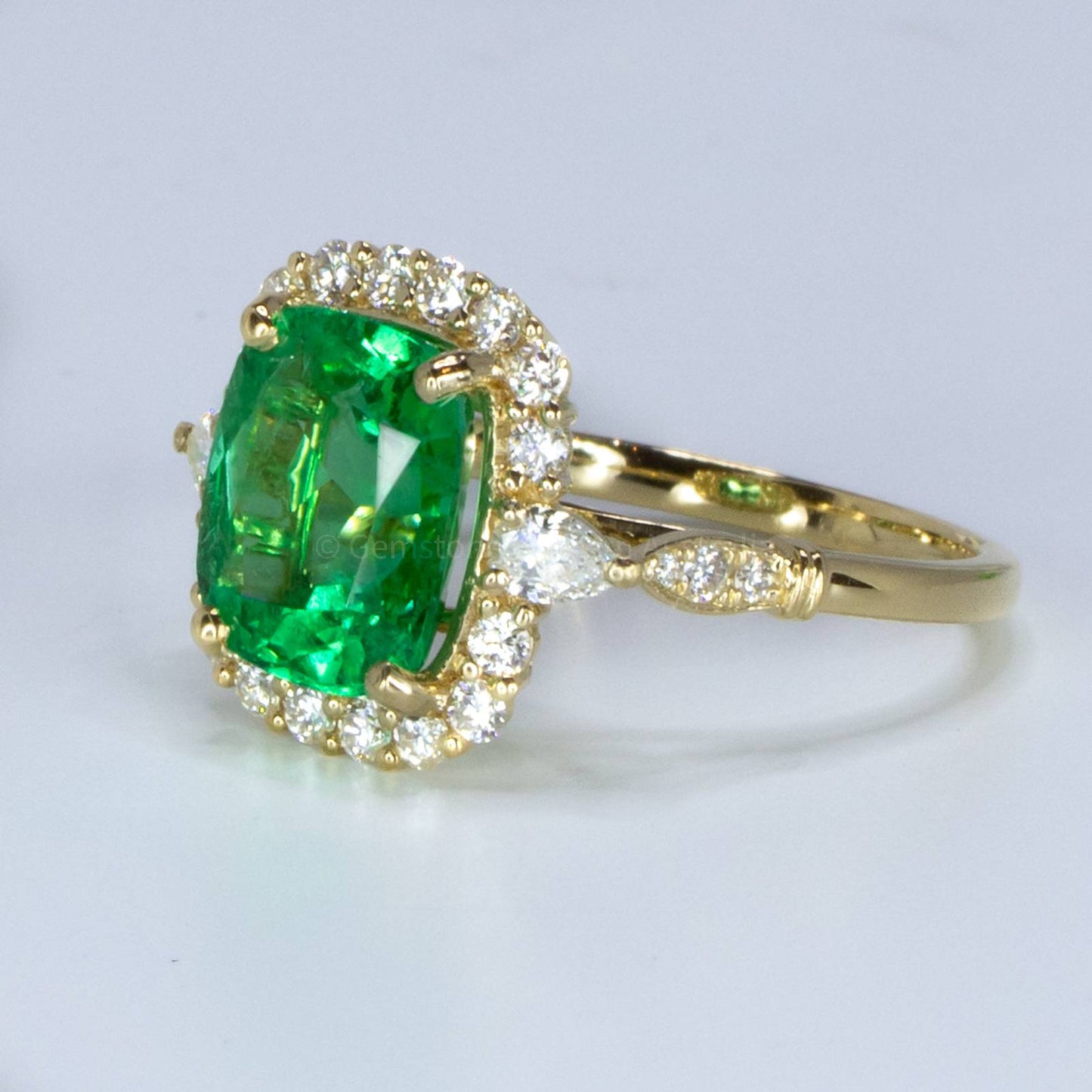 3.55ct Cushion Colombian Emerald Statement Ring