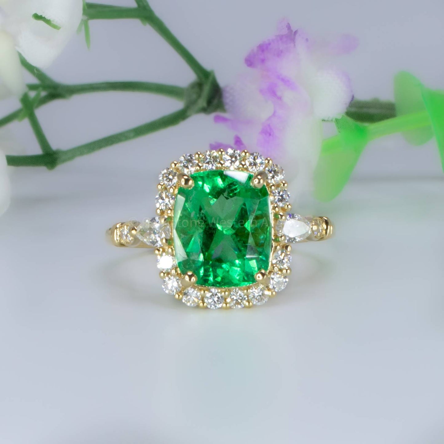 3.55ct Cushion Colombian Emerald Statement Ring
