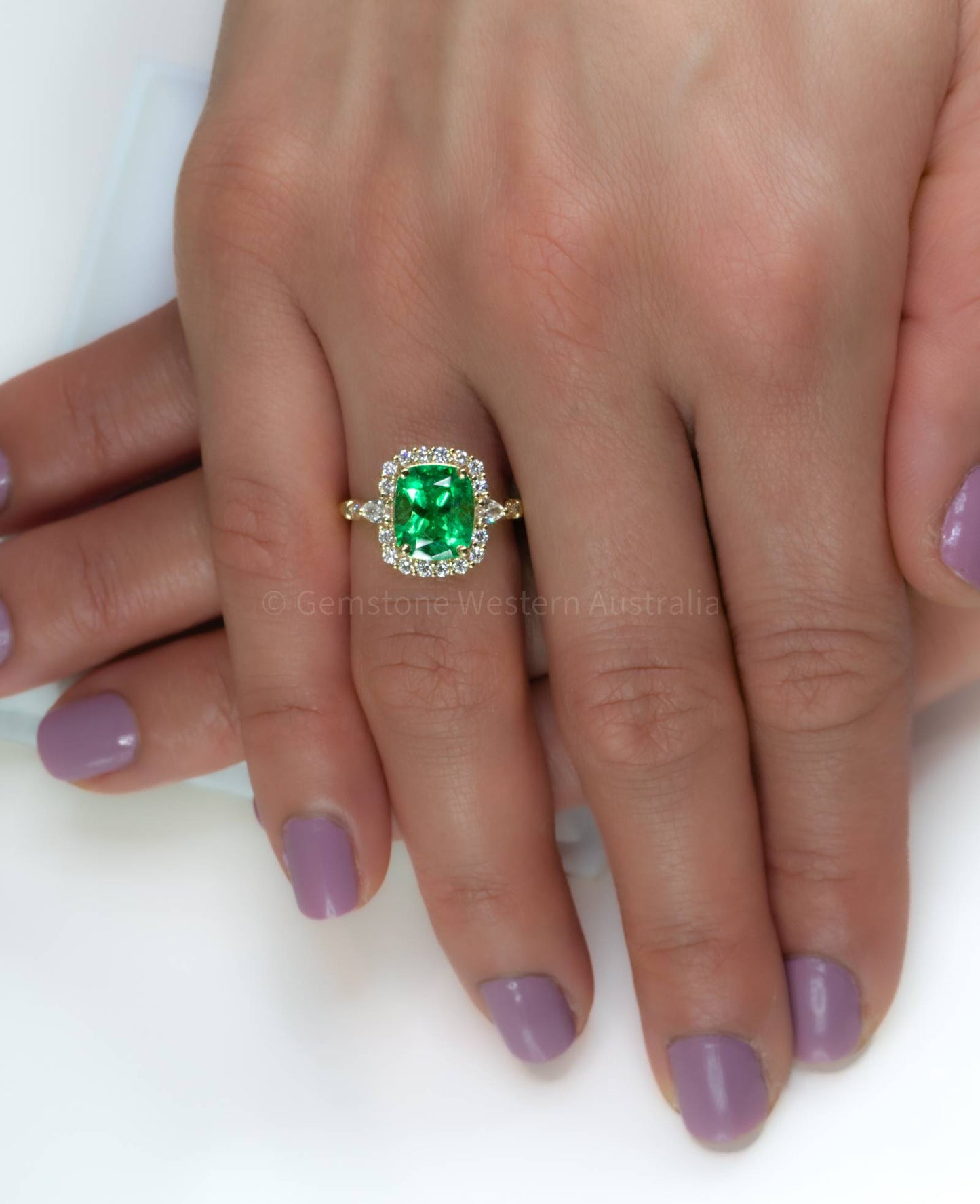 3.55ct Cushion Colombian Emerald Statement Ring