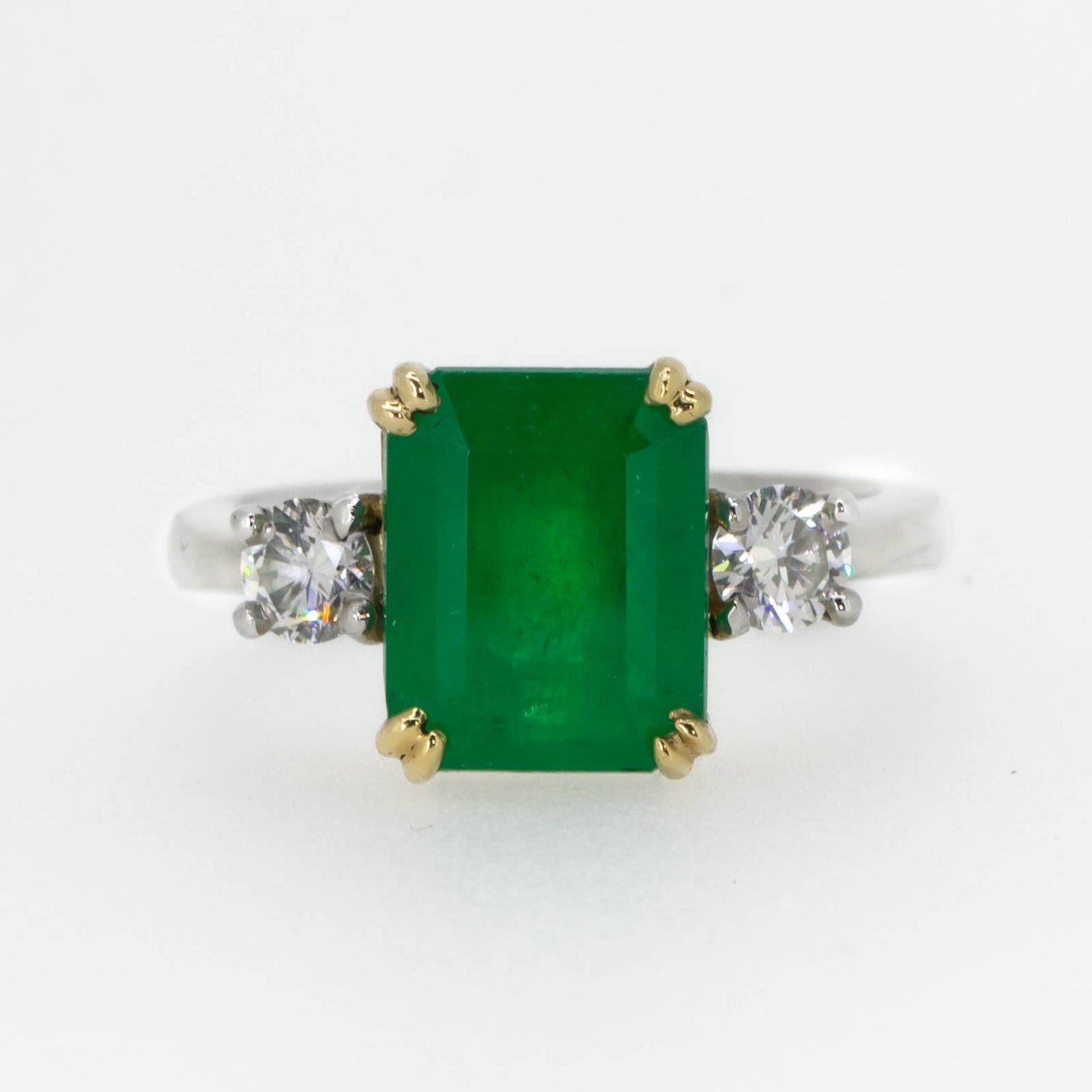 Colombian Emerald and Diamond Three Stone Ring GIA Certified