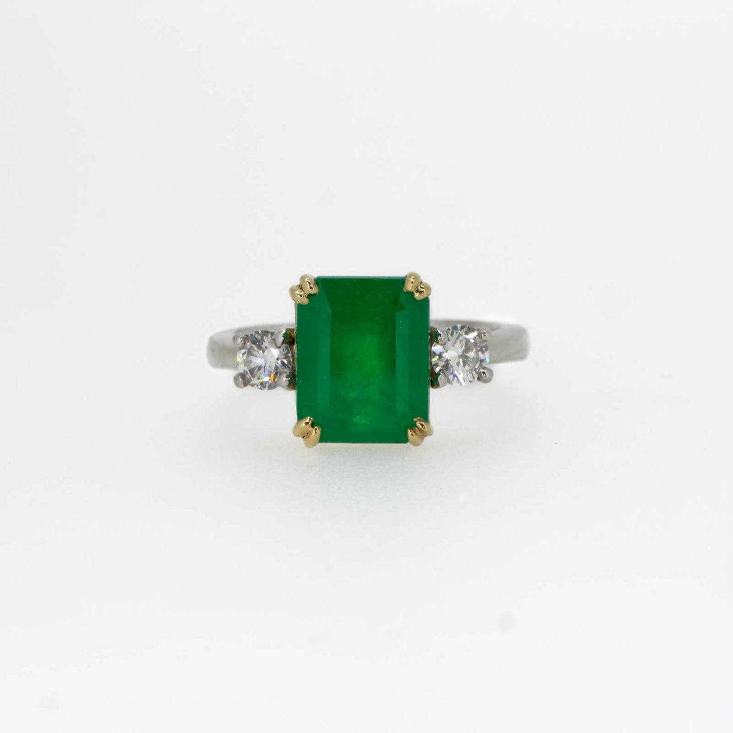 Colombian Emerald and Diamond Three Stone Ring GIA Certified