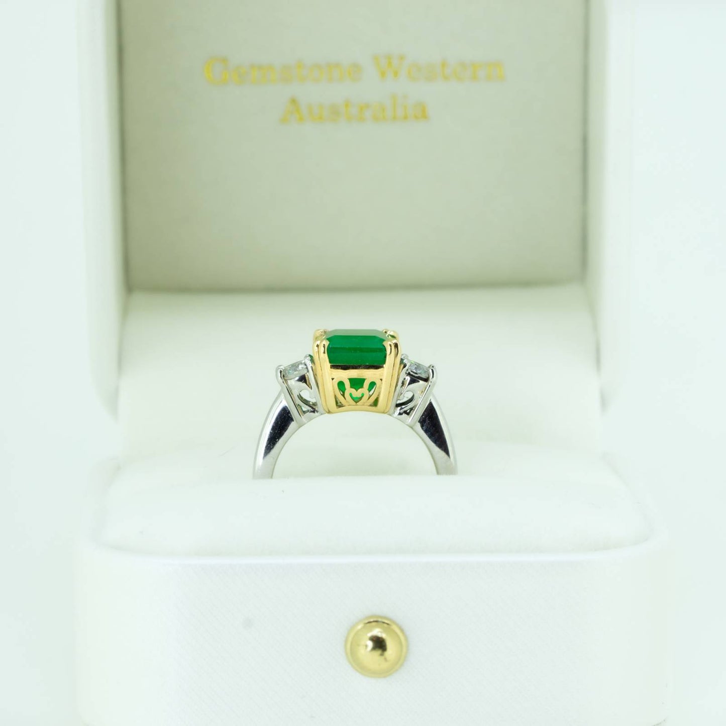 Colombian Emerald and Diamond Three Stone Ring GIA Certified