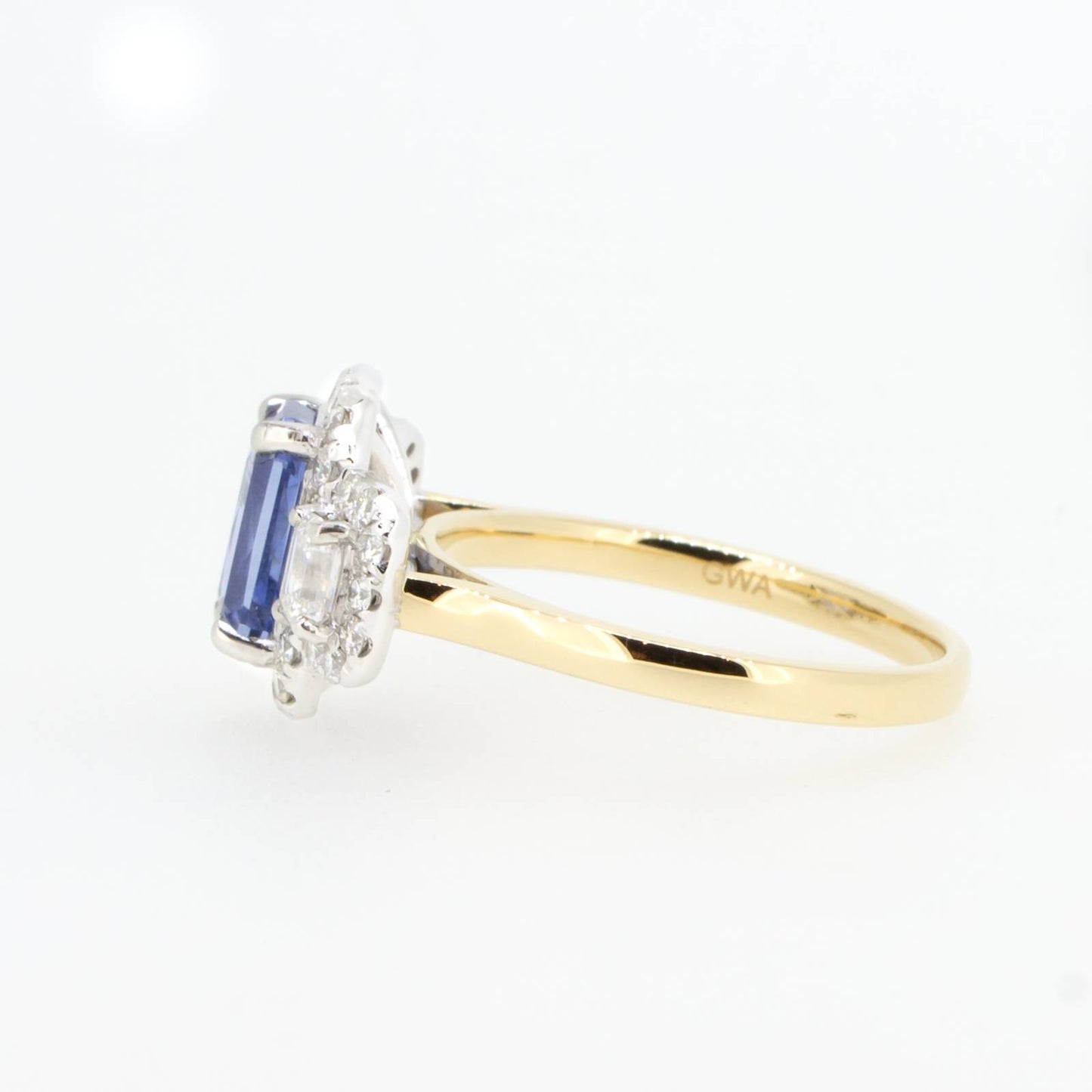 Natural Sapphire Three Stone Halo Ring Sapphire and Diamond Three Stone Ring