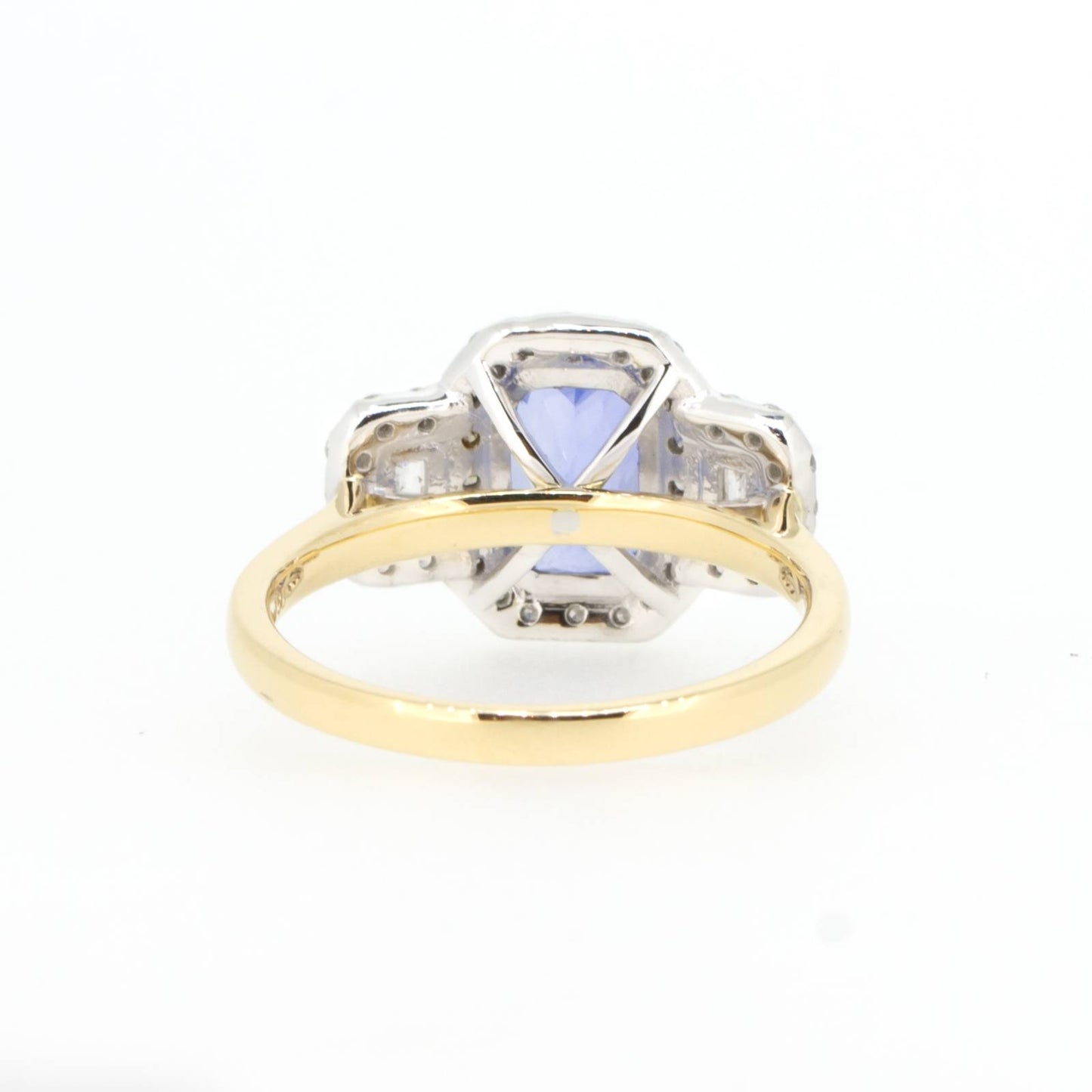 Natural Sapphire Three Stone Halo Ring Sapphire and Diamond Three Stone Ring