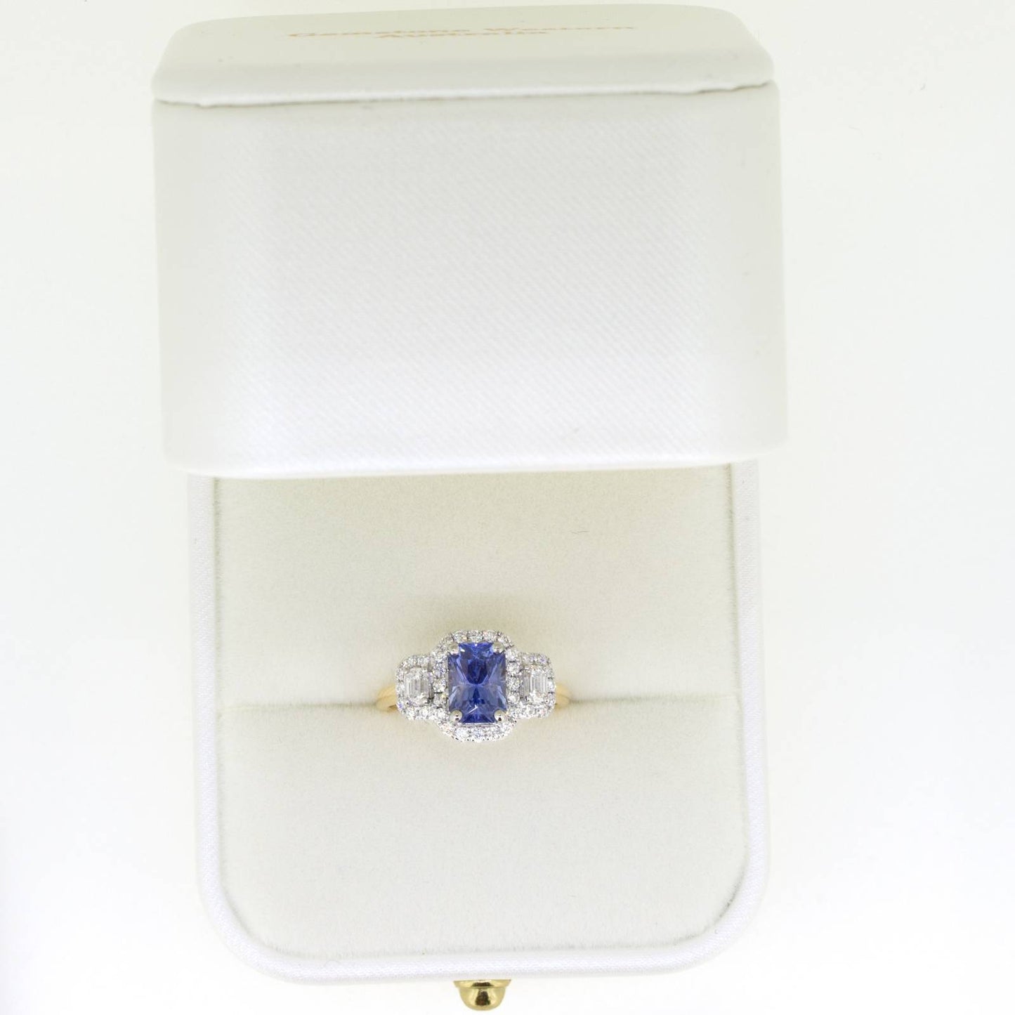 Natural Sapphire Three Stone Halo Ring Sapphire and Diamond Three Stone Ring