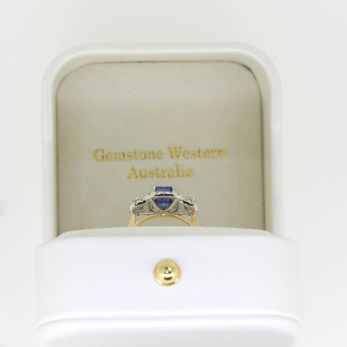 Natural Sapphire Three Stone Halo Ring Sapphire and Diamond Three Stone Ring