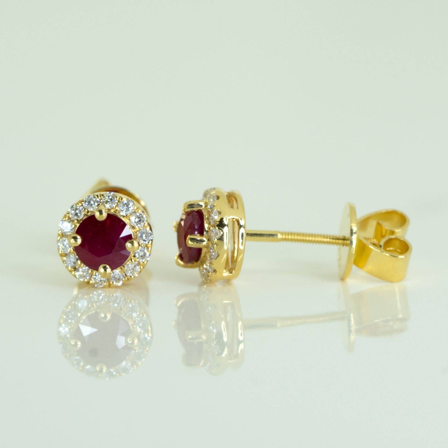 1.35 Carats Natural Ruby Stud Earrings Diamond Halo Studs