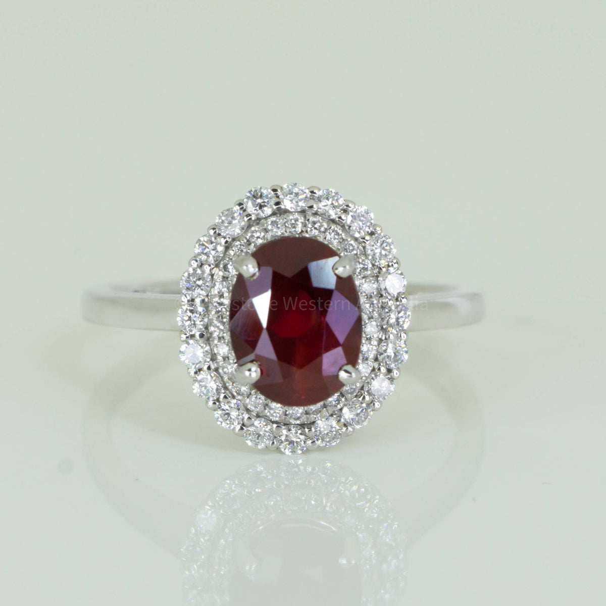 Natural Unheated Ruby and Diamond Halo Ring 18K Gold