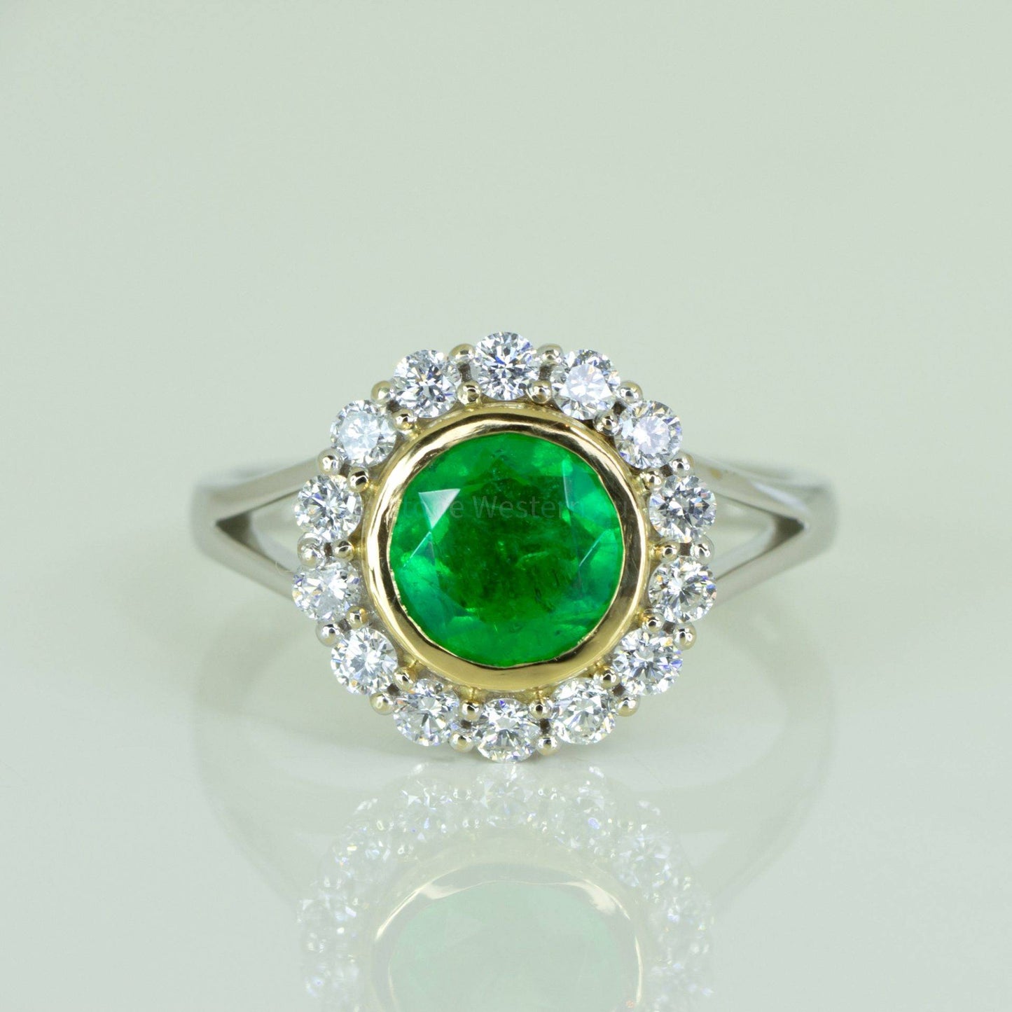 1.50 Carat Colombian Emerald and Diamond Ring - Emerald Halo Ring 18K Gold