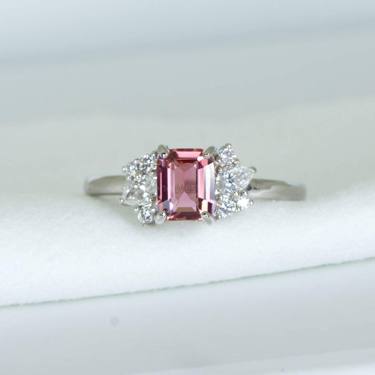 1.26ct Unheated Padparadscha Sapphire Ring with Diamonds in 18K Gold