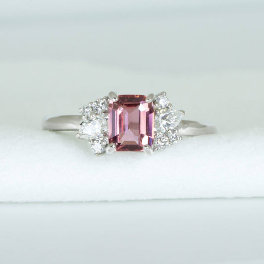1.26ct Unheated Padparadscha Sapphire Ring with Diamonds in 18K Gold