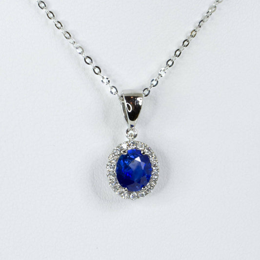 1.59ct Natural Sapphire Halo Pendant in 18K Gold