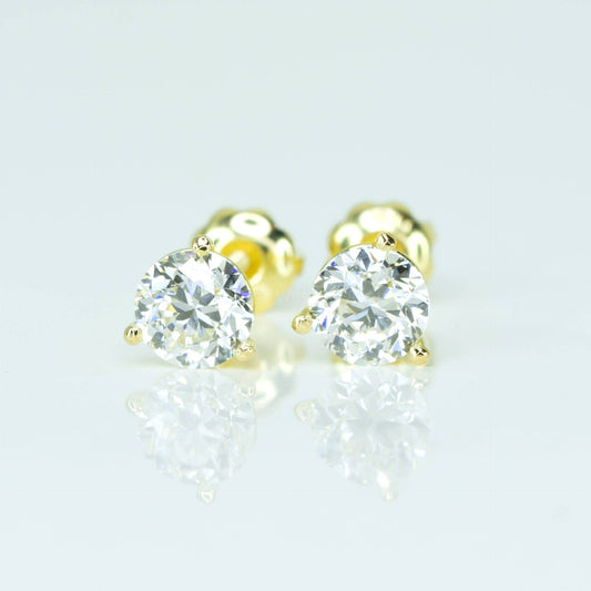 1.0 carat Round Diamond Stud Earrings in 18K Yellow Gold