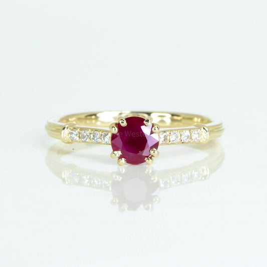 Natural Ruby and Diamonds Ring Round Ruby and Diamond Ring