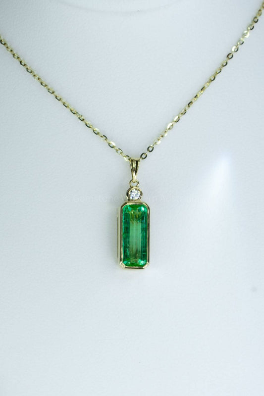 2.14ct Elongated Colombian Emerald Pendant in 18K Yellow Gold