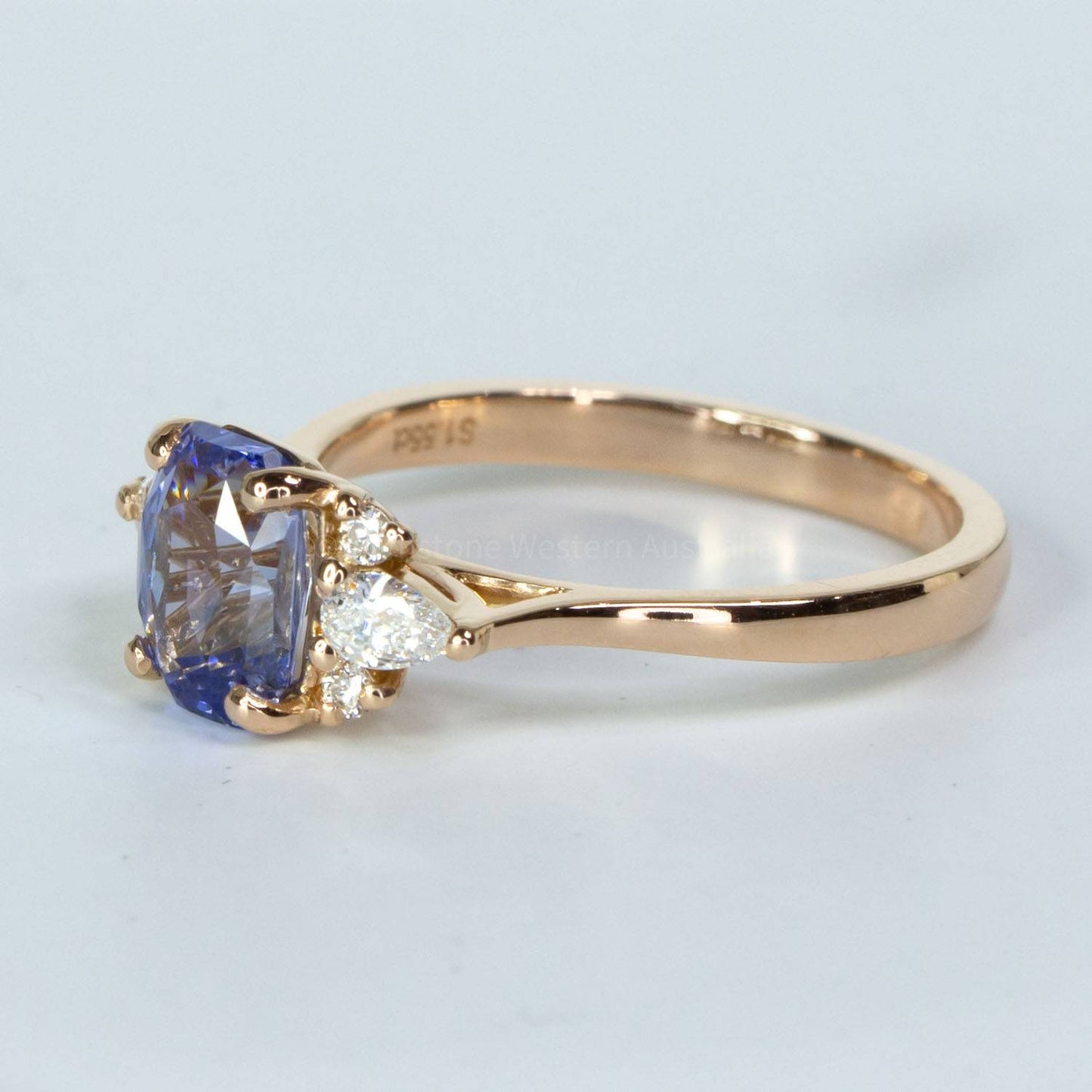 Unheated Light Blue Sapphire and Diamonds Ring in 18K Rose Gold