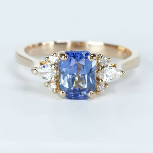 Unheated Light Blue Sapphire and Diamonds Ring in 18K Rose Gold