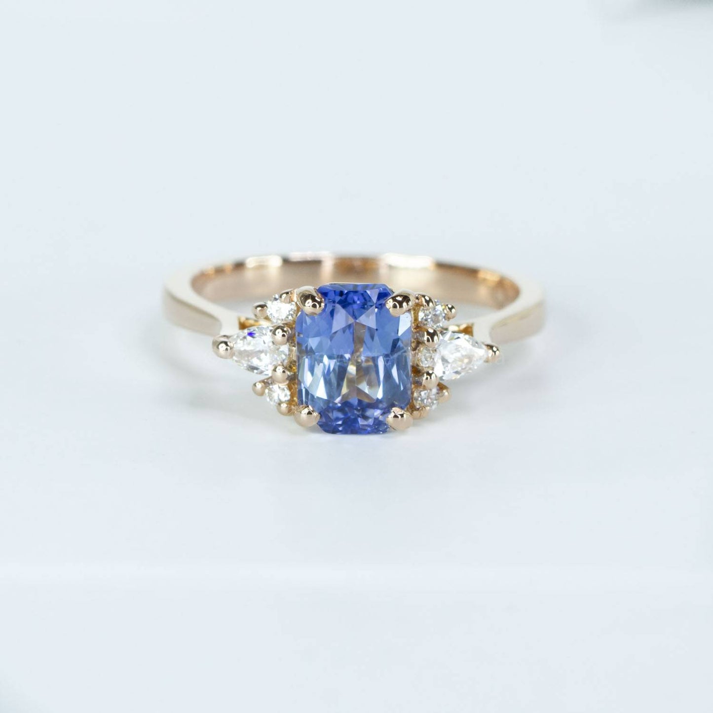 Unheated Light Blue Sapphire and Diamonds Ring in 18K Rose Gold