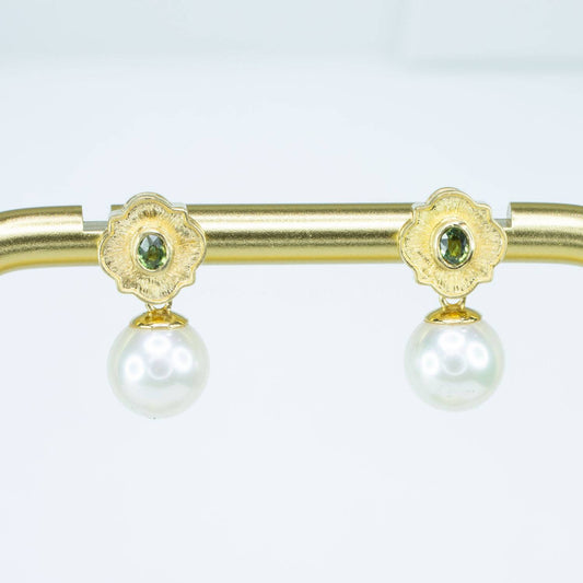 Natural Alexandrite and Akoya Pearl Earrings in 18K Gold