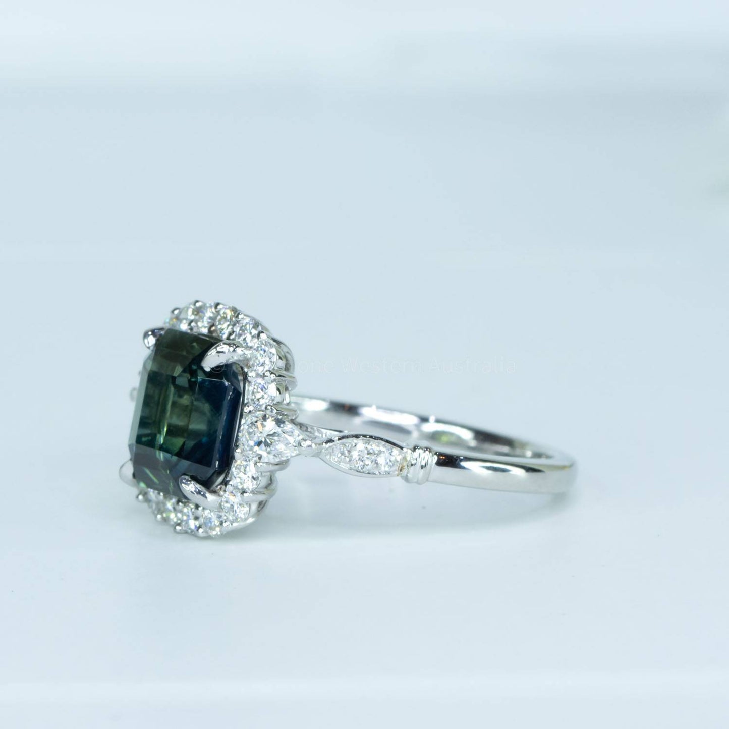 3.13ct Natural Unheated Bluish Green Sapphire Ring in Platinum