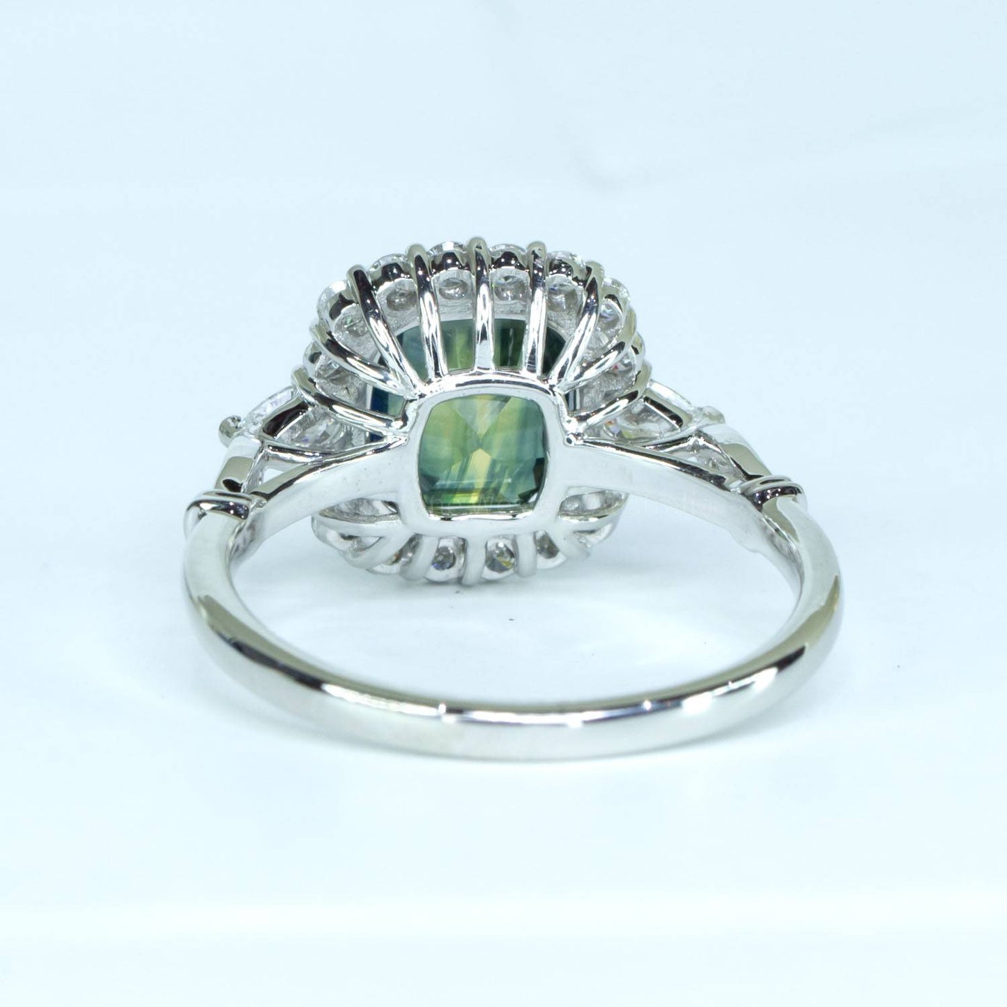 3.13ct Natural Unheated Bluish Green Sapphire Ring in Platinum