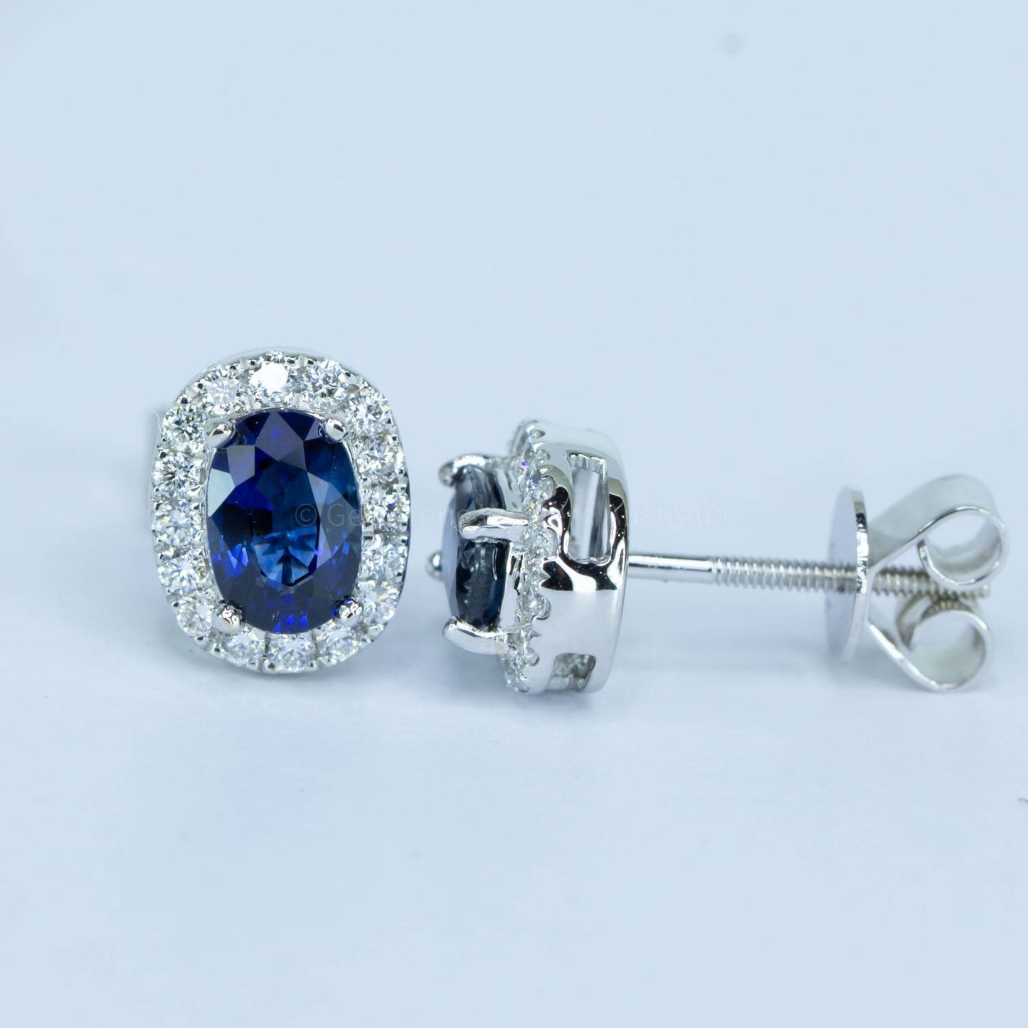 1.3ct Natural sapphire stud earrings in 18K Gold I  Diamond Halo Studs