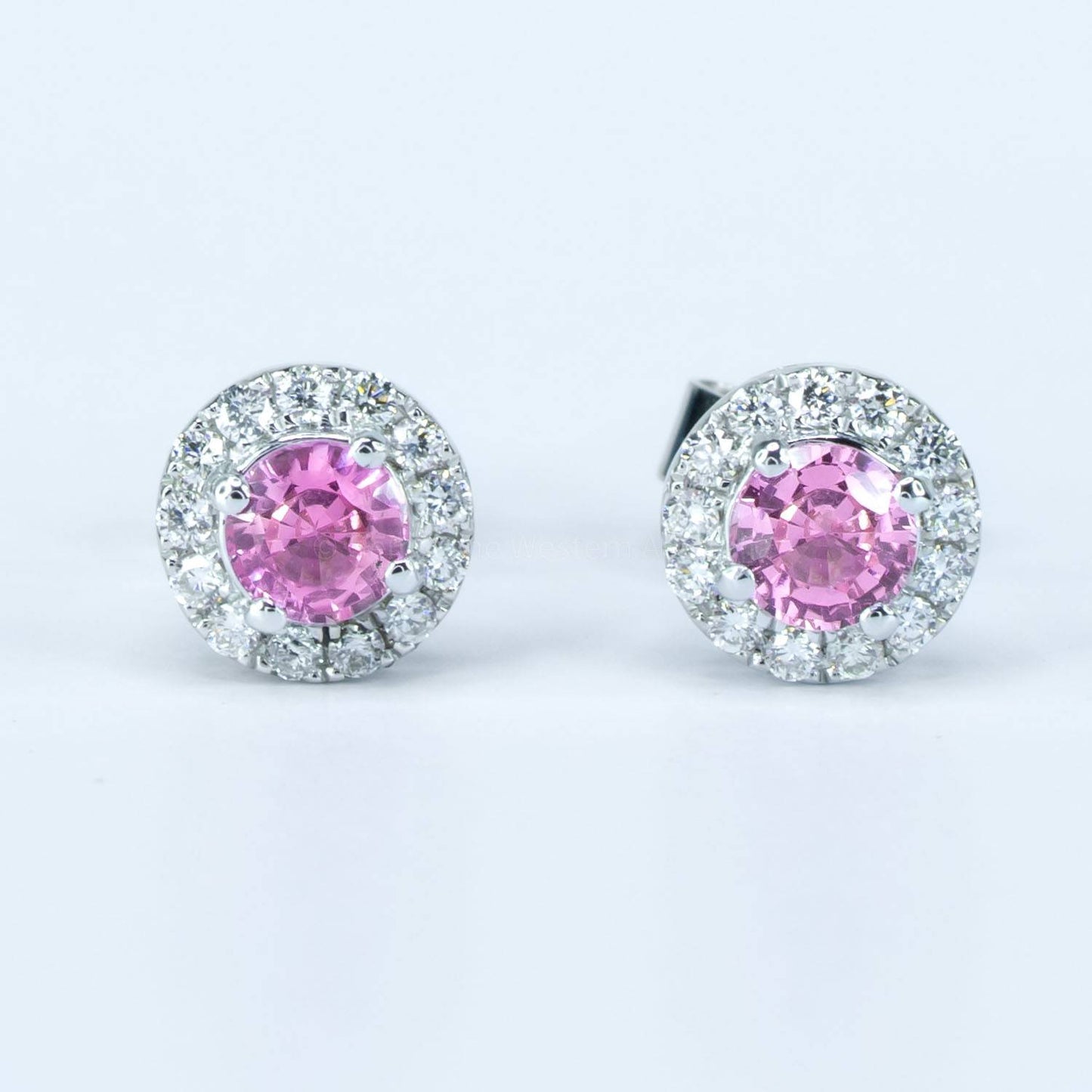 Natural Pink Sapphire Earrings  |  Diamond Halo Stud Earrings
